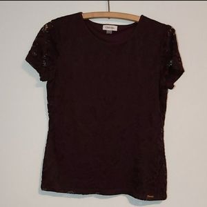 Calvin Klein short sleeve purple lace blouse